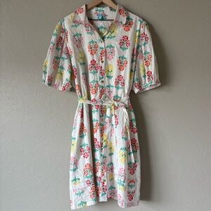 Draper James RSVP Floral Eyelet Cotton Shirt Dress Tie Waist XXL